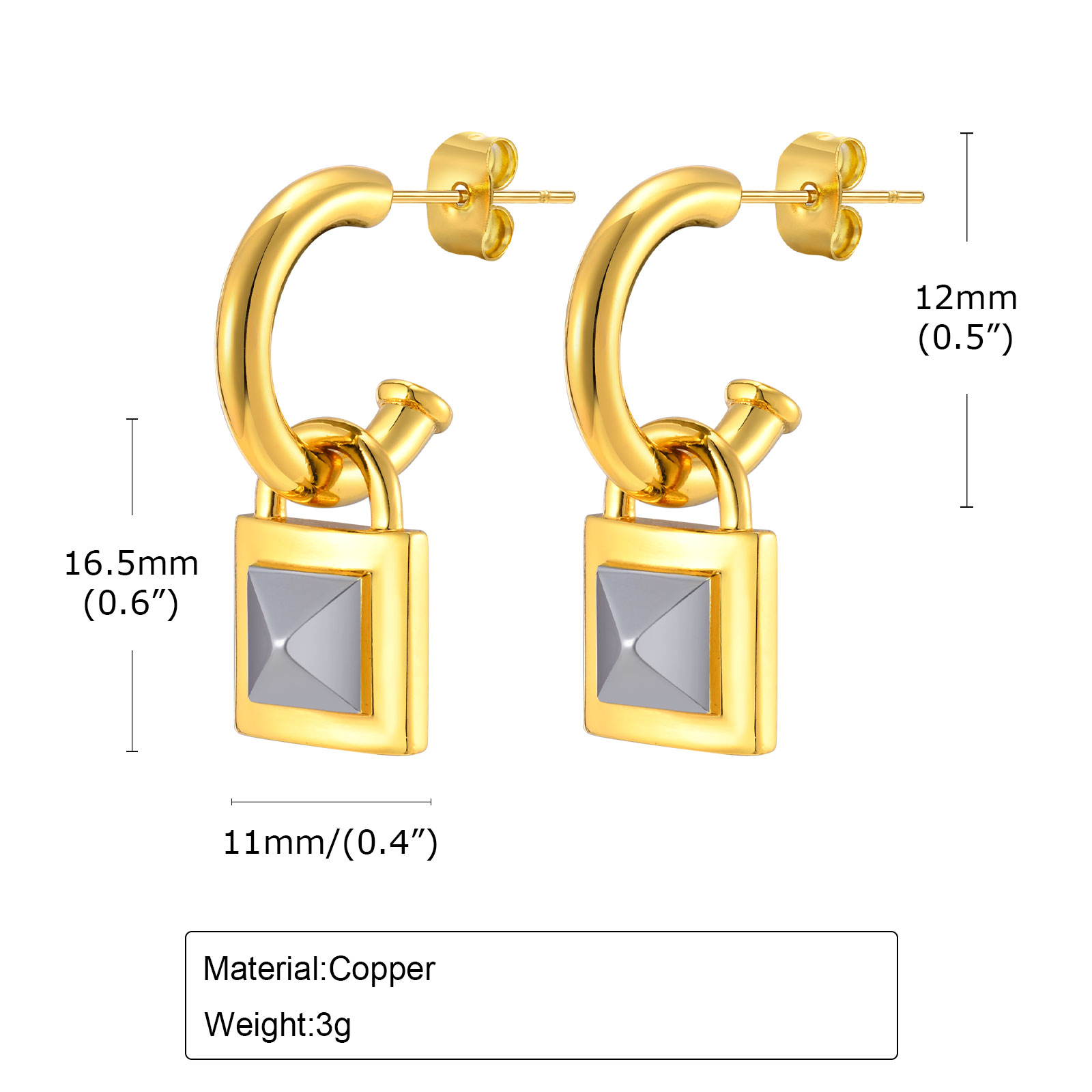 1 Pair Casual Simple Style Lock Brass Gold Plated Drop Earrings display picture 3