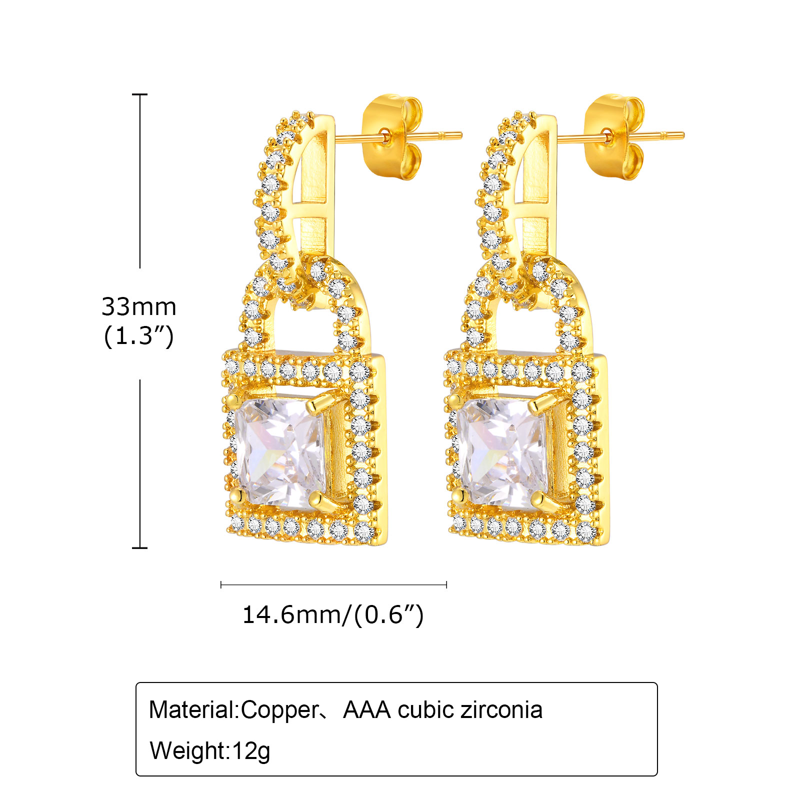 1 Pair Simple Style Shiny Lock Inlay Brass Diamond Drop Earrings display picture 5