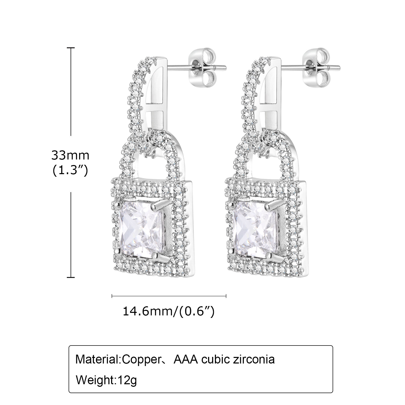 1 Pair Simple Style Shiny Lock Inlay Brass Diamond Drop Earrings display picture 6