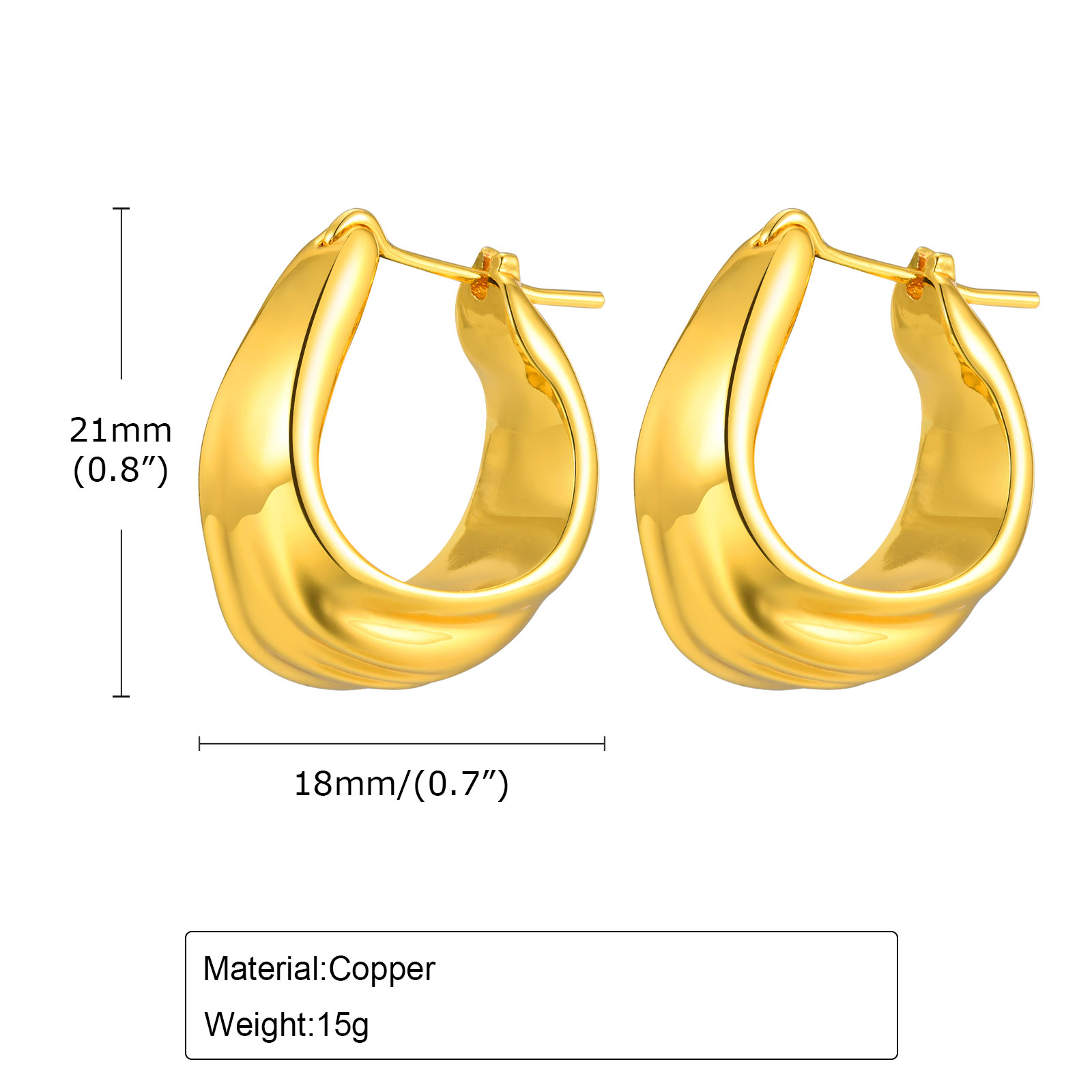 1 Paar Einfacher Stil Einfarbig Krause Messing Vergoldet Ohrringe display picture 1
