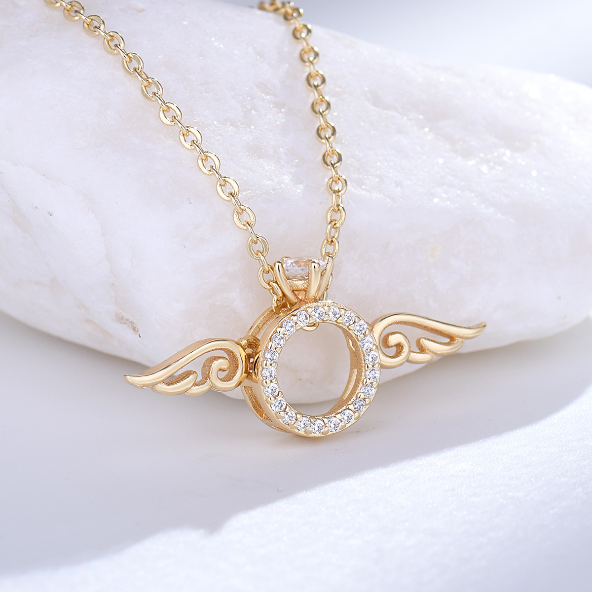 Copper White Gold Plated Simple Style Wings Plating Inlay Zircon Pendant Necklace display picture 1
