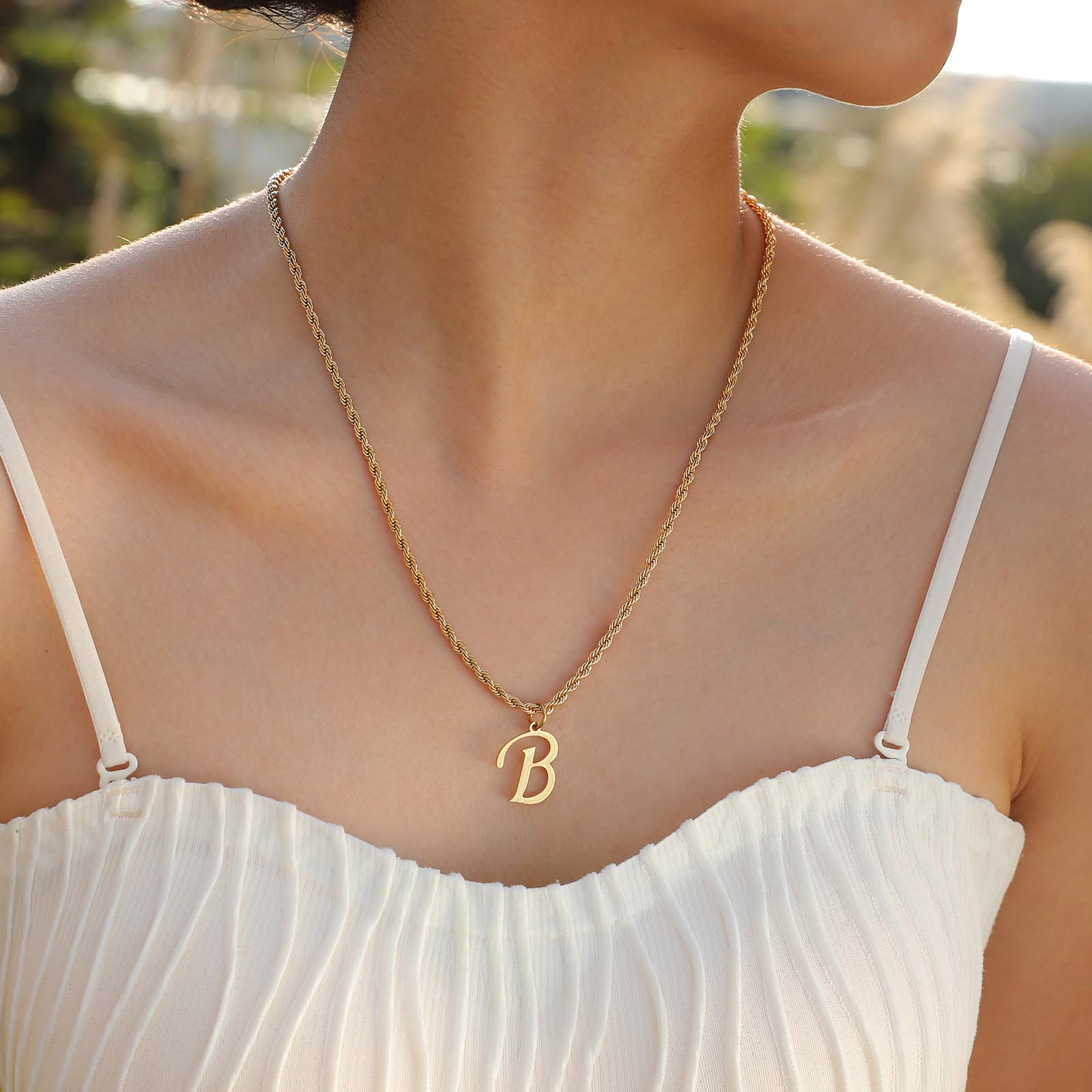 Stainless Steel 18K Gold Plated IG Style Simple Style Letter Pendant Necklace display picture 4