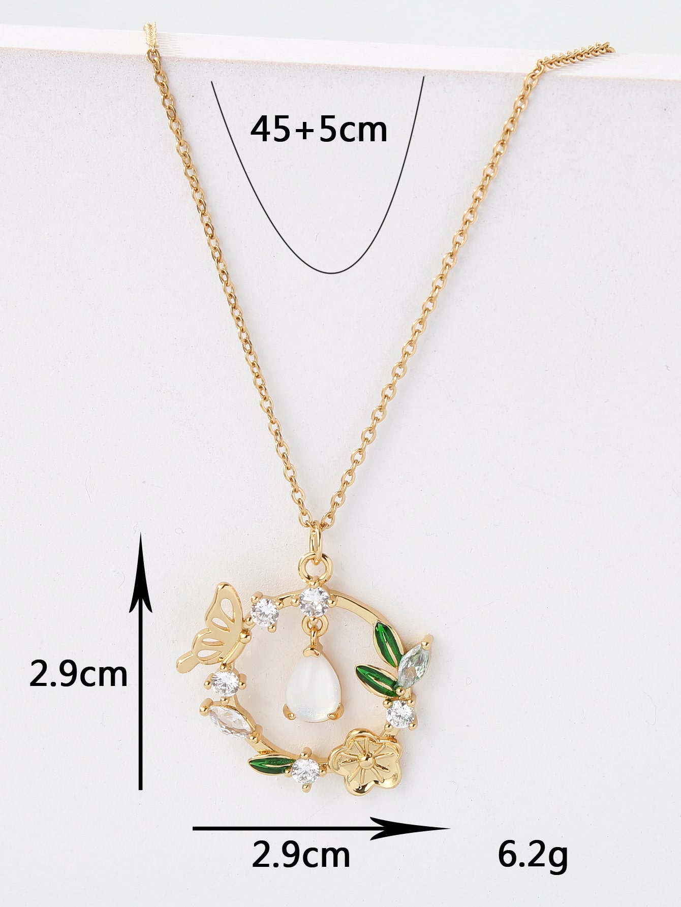 Copper 18K Gold Plated IG Style Water Droplets Wreath Butterfly Inlay Zircon Pendant Necklace display picture 12