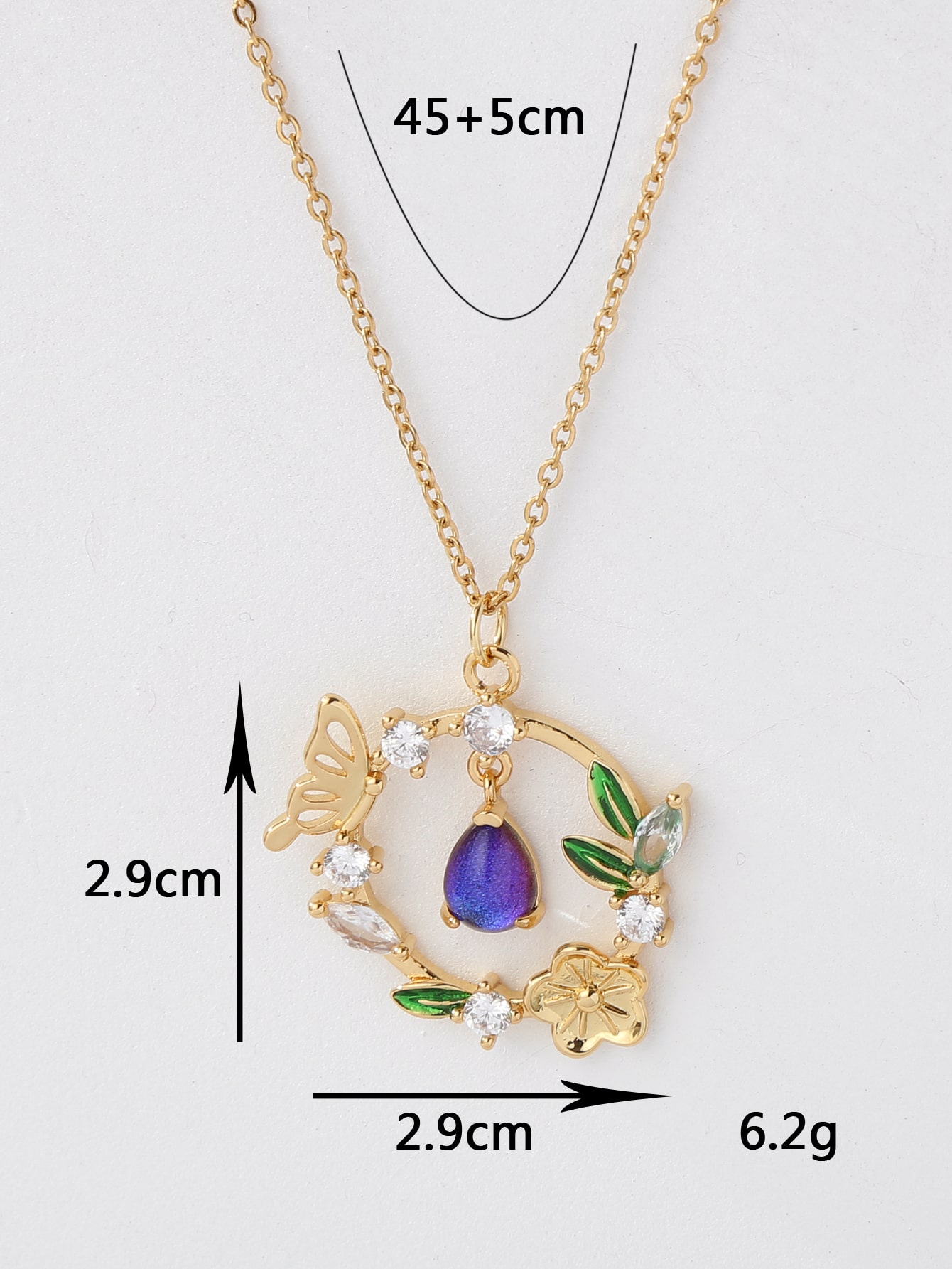 Copper 18K Gold Plated IG Style Water Droplets Wreath Butterfly Inlay Zircon Pendant Necklace display picture 3