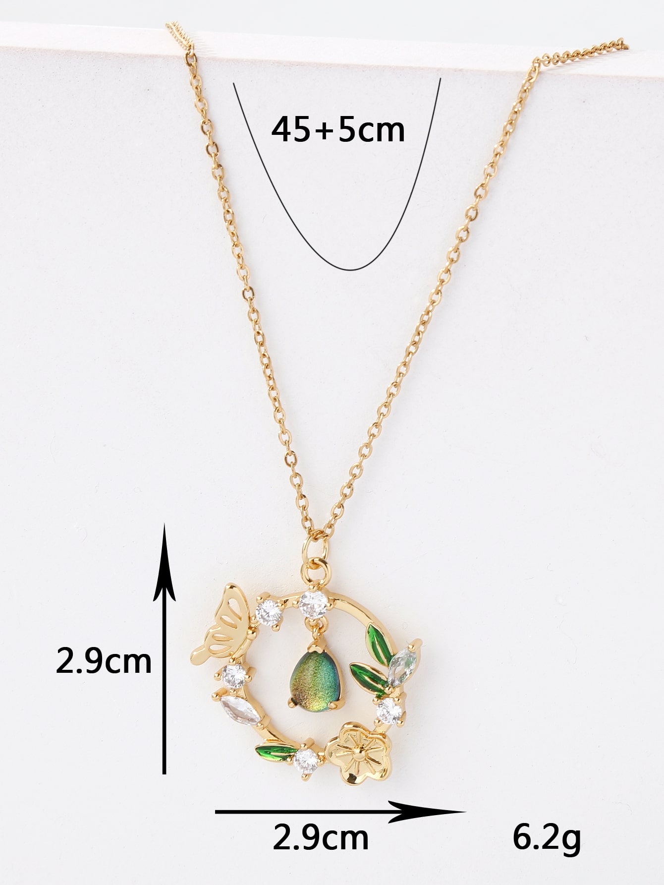 Copper 18K Gold Plated IG Style Water Droplets Wreath Butterfly Inlay Zircon Pendant Necklace display picture 6