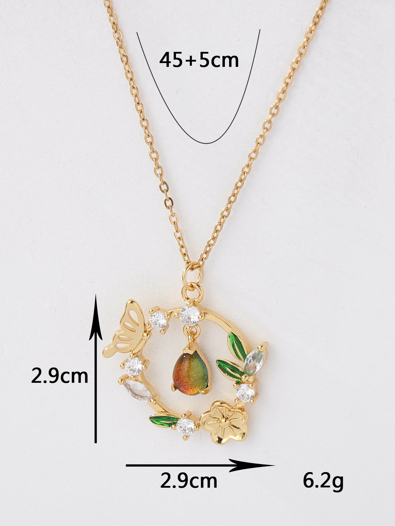 Copper 18K Gold Plated IG Style Water Droplets Wreath Butterfly Inlay Zircon Pendant Necklace display picture 9
