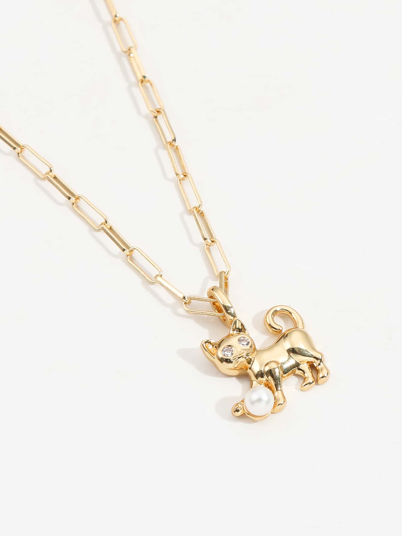 Copper 18K Gold Plated Cute Elephant Cat Plating Inlay Artificial Pearls Zircon Pendant Necklace display picture 1