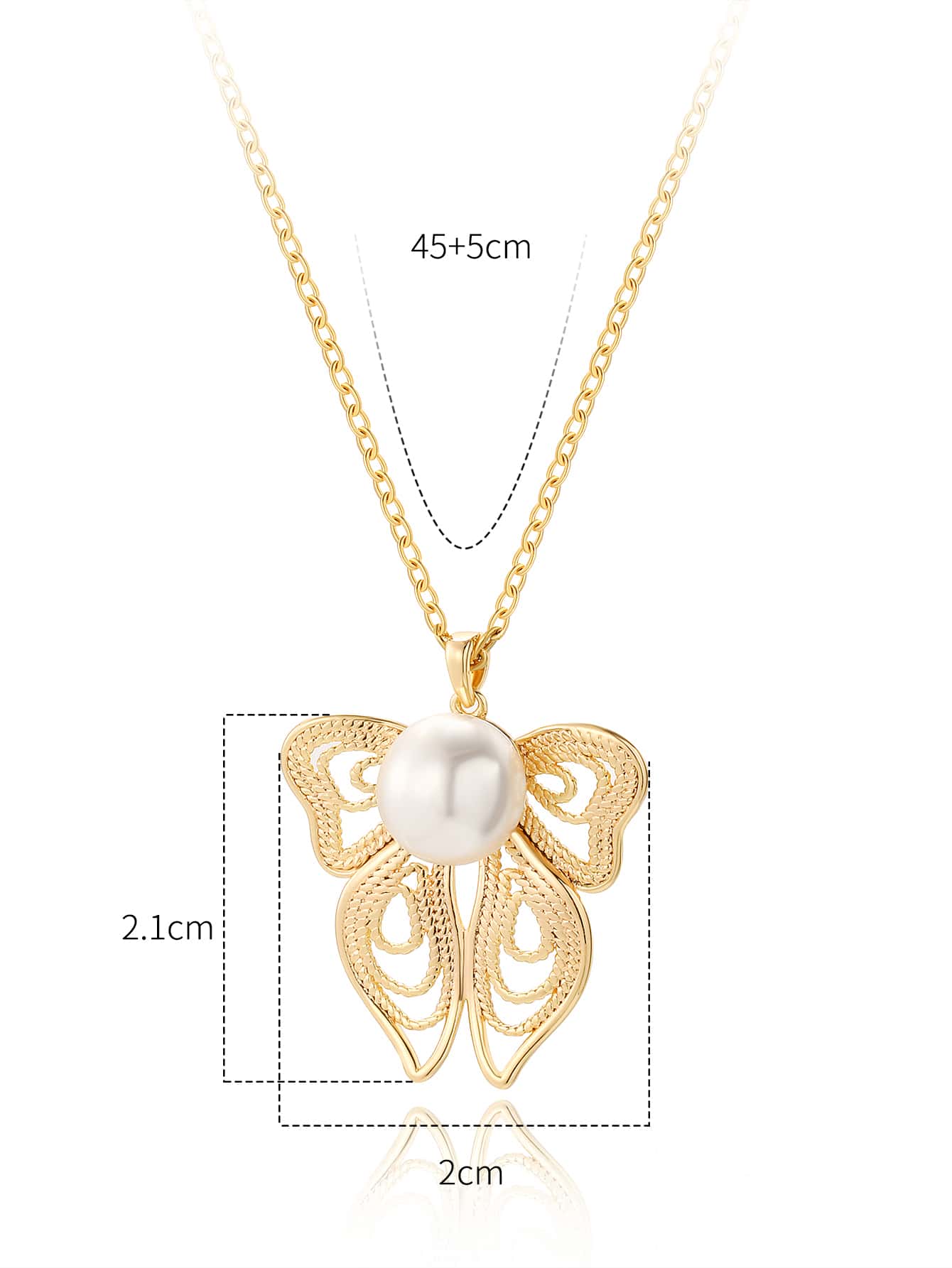 Copper 18K Gold Plated Simple Style Heart Shape Butterfly Hollow Out Inlay Artificial Pearls Zircon Pendant Necklace display picture 6
