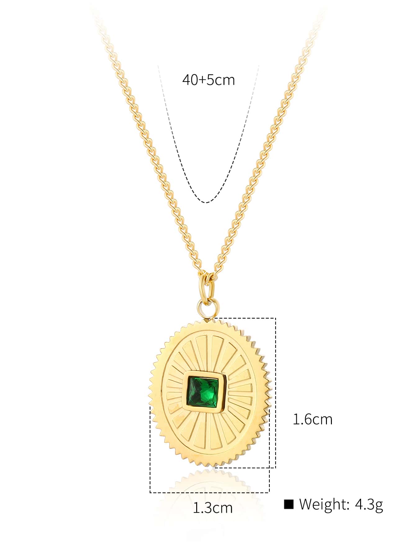 Stainless Steel 18K Gold Plated Retro Inlay Sun Oval Natural Stone Zircon Pendant Necklace display picture 6
