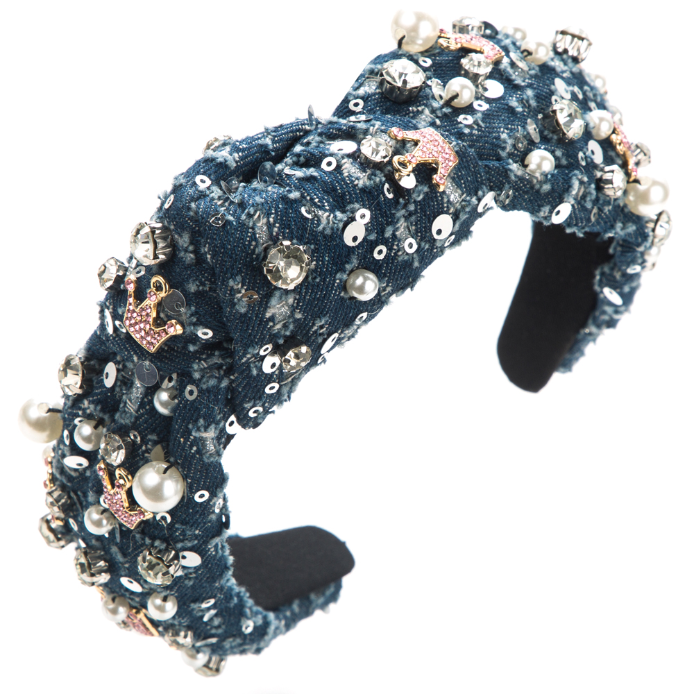 Women's Simple Style Classic Style Crown Alloy Cloth Inlay Rhinestones Pearl Hair Band display picture 4
