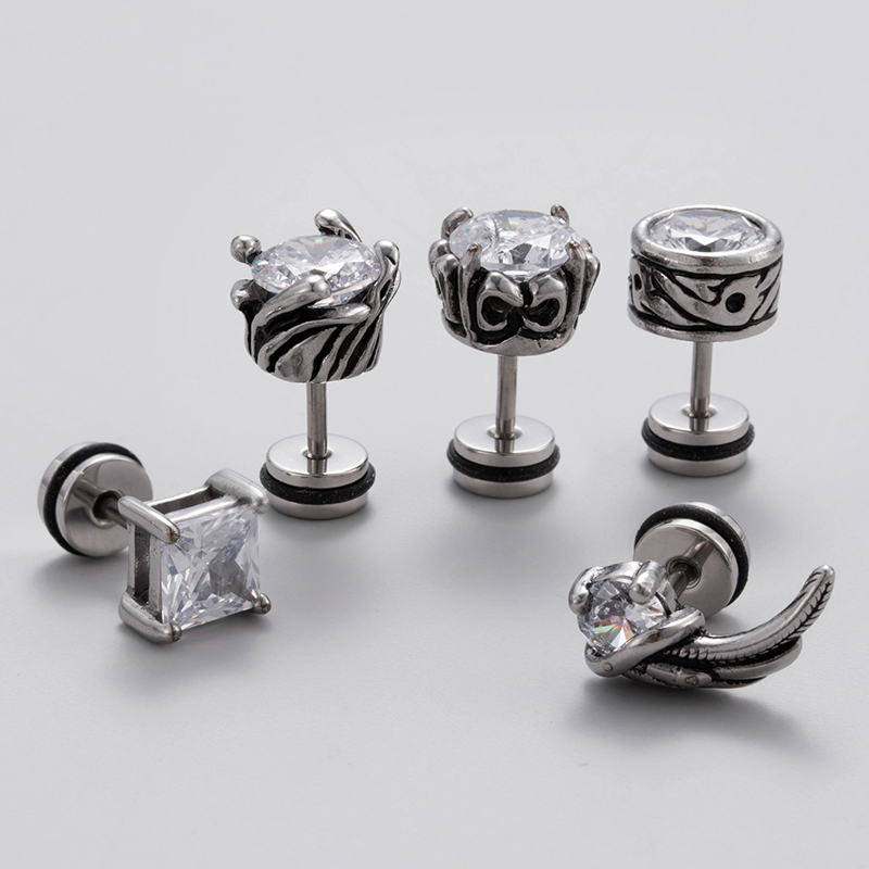 1 Piece Vintage Style Geometric Solid Color Inlay Stainless Steel Zircon Ear Studs display picture 1