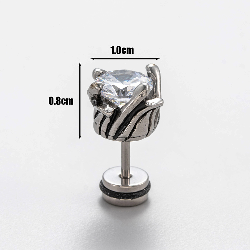 1 Piece Vintage Style Geometric Solid Color Inlay Stainless Steel Zircon Ear Studs display picture 4