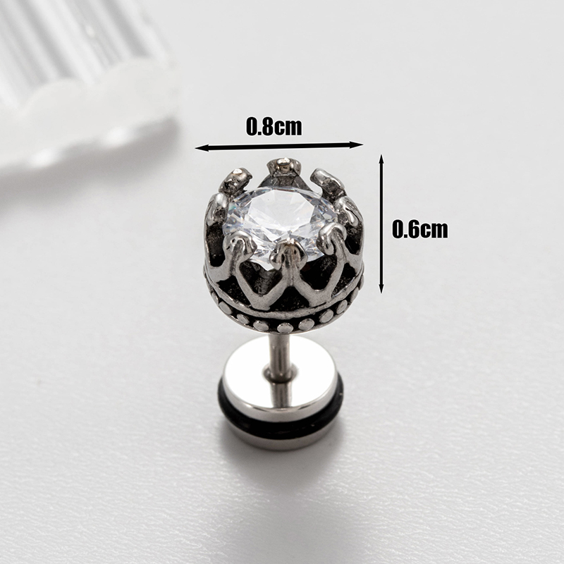 1 Piece Vintage Style Solid Color Inlay Stainless Steel Zircon Ear Studs display picture 6