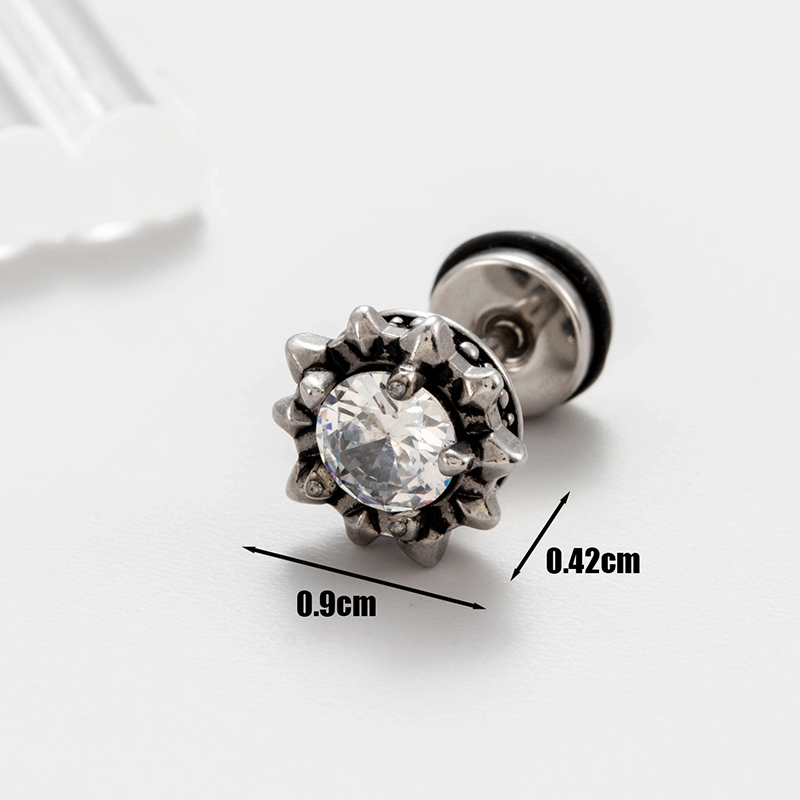 1 Piece Vintage Style Solid Color Inlay Stainless Steel Zircon Ear Studs display picture 4