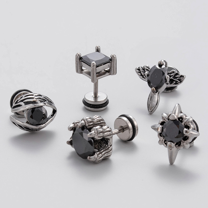 1 Piece Vintage Style Solid Color Inlay Stainless Steel Zircon Ear Studs display picture 1