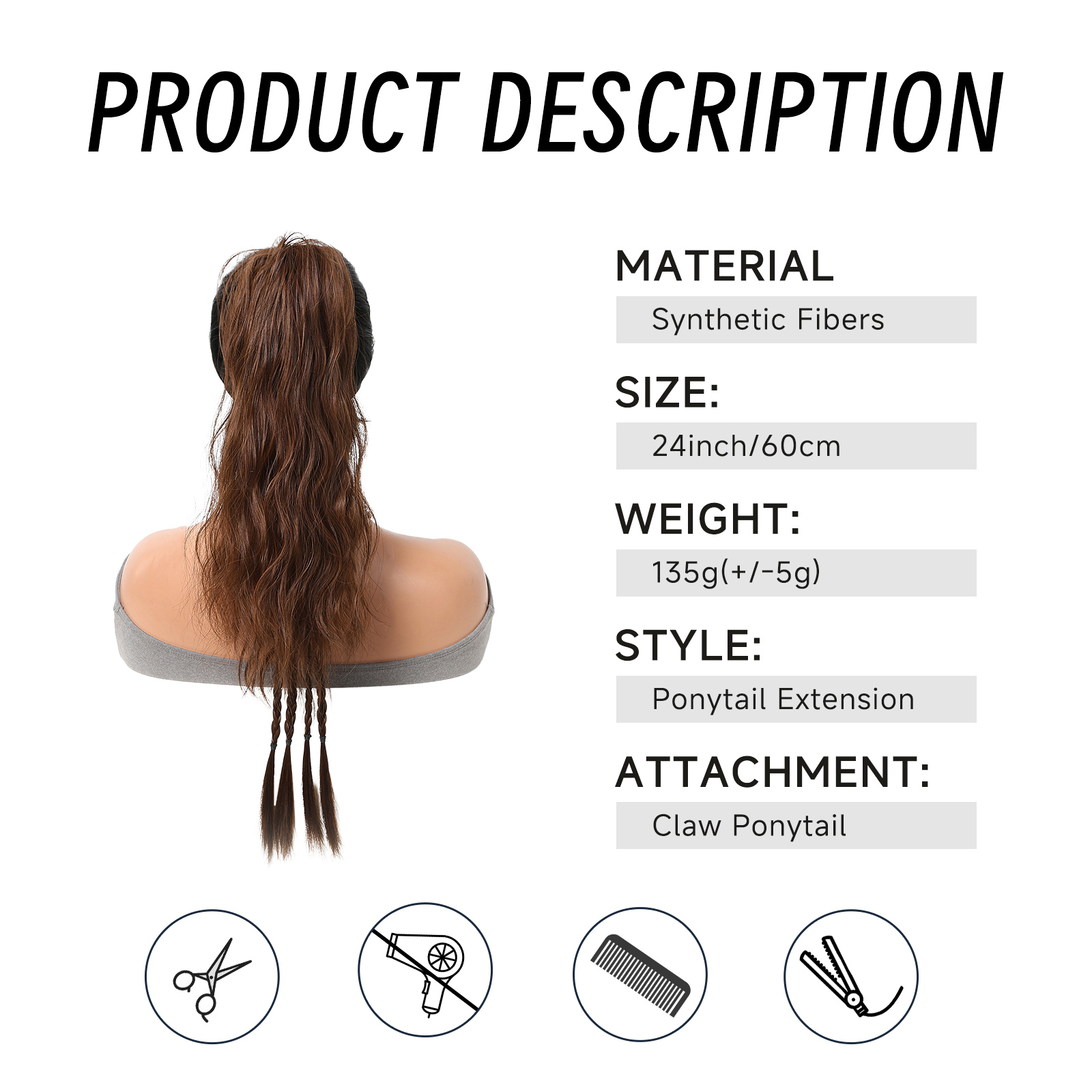 Women's Sweet Brown Casual Holiday Birthday Chemical Fiber Long Curly Hair Ponytail Wig Clips display picture 1
