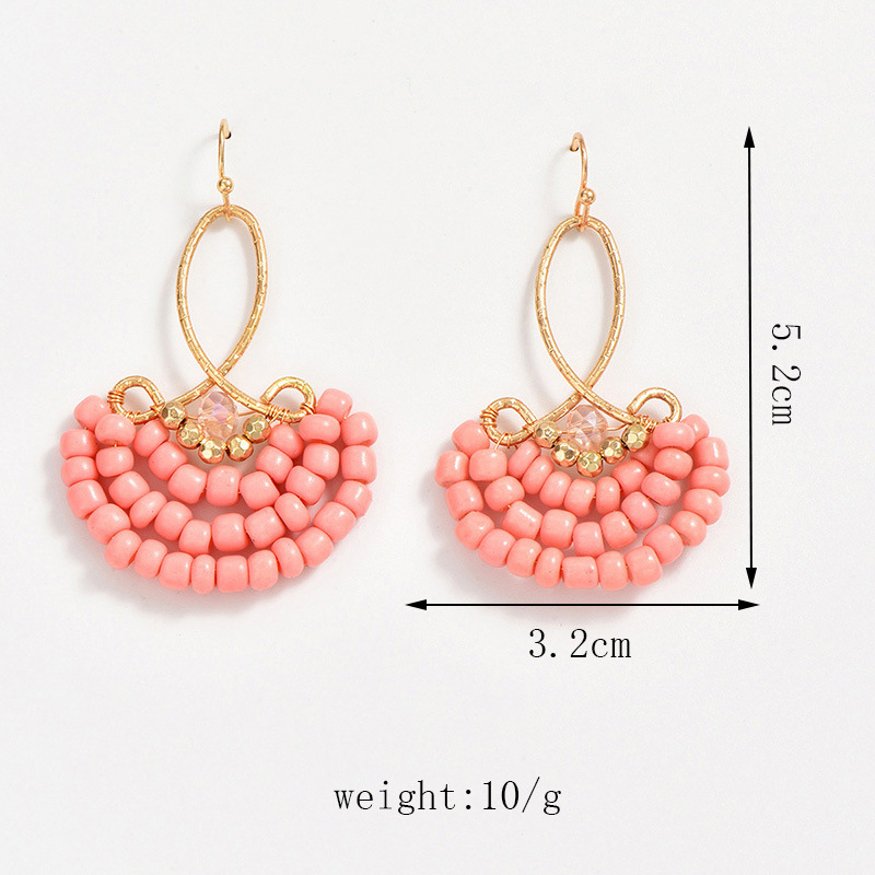 1 Pair Ethnic Style Bohemian Geometric Beaded Plating Artificial Crystal Seed Bead Iron Drop Earrings display picture 2