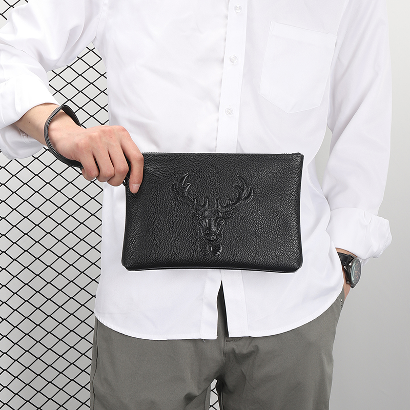 Men's Animal Leather Zipper Clutch Bag display picture 2