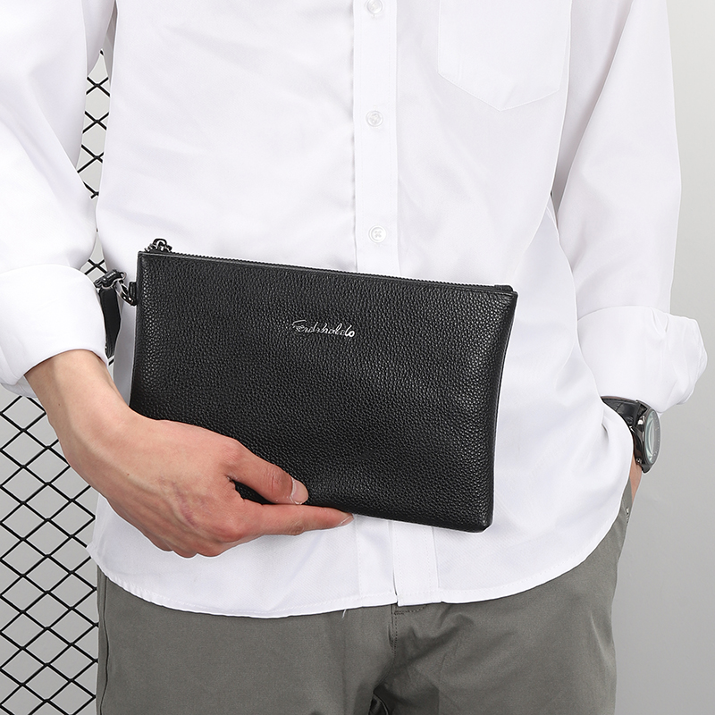 Men's Solid Color Leather Zipper Clutch Bag display picture 3