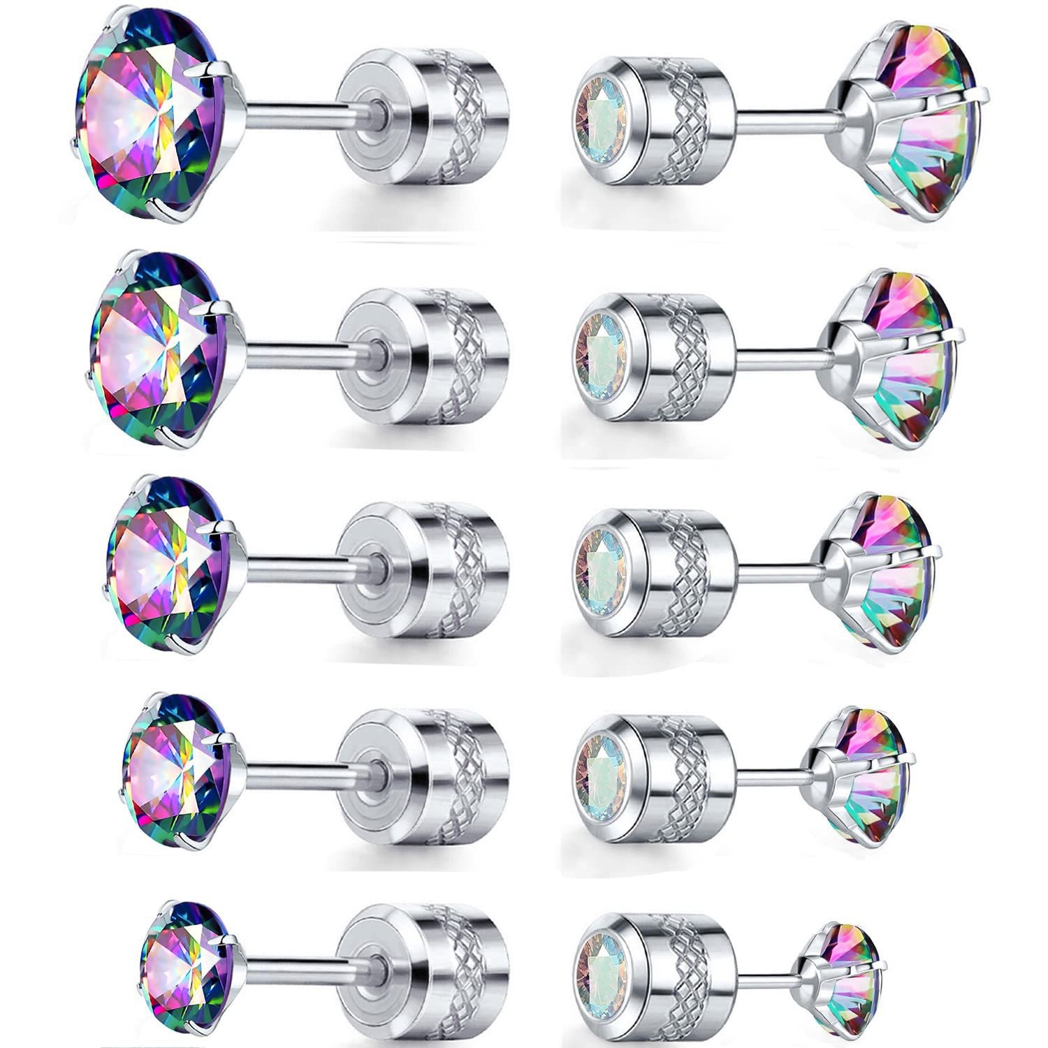 5 Pairs Simple Style Round Inlay 304 Stainless Steel Zircon 18K Gold Plated Ear Studs display picture 1