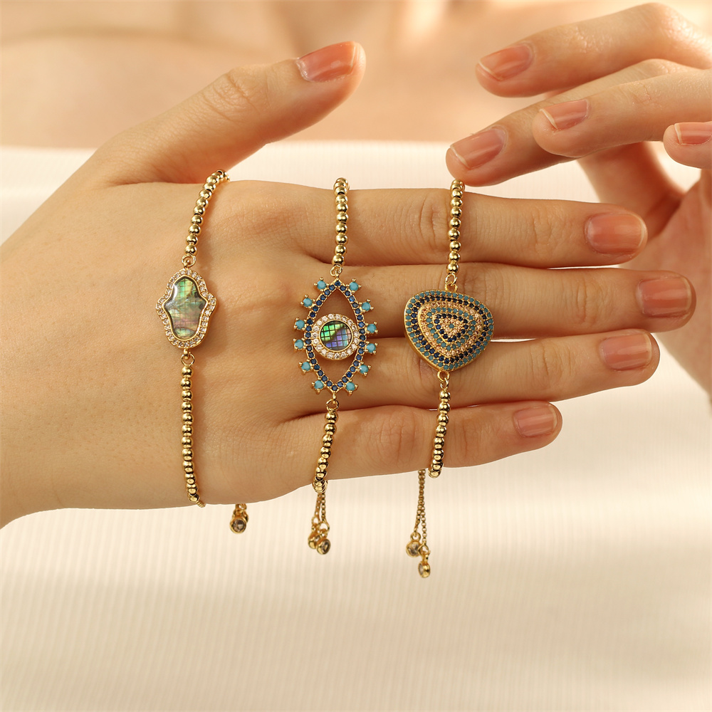 Copper 18K Gold Plated IG Style Ethnic Style Devil's Eye Hand Of Fatima Inlay Zircon Bracelets display picture 2
