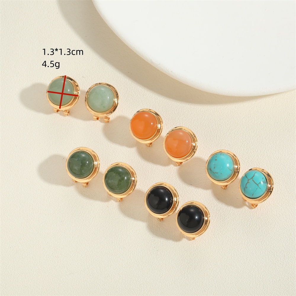 1 Pair Vintage Style Simple Style Round Inlay Copper Acrylic Turquoise 14K Gold Plated Ear Studs display picture 1