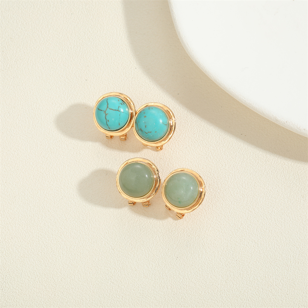 1 Pair Vintage Style Simple Style Round Inlay Copper Acrylic Turquoise 14K Gold Plated Ear Studs display picture 5