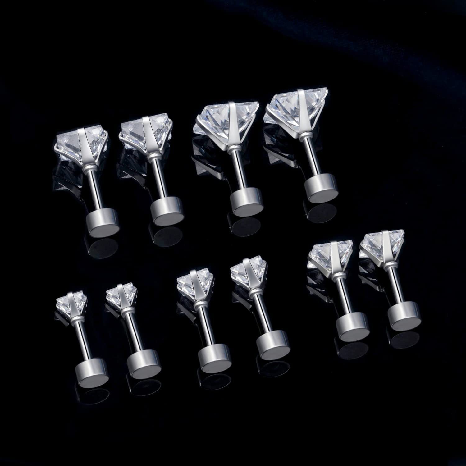 5 Pairs Simple Style Square Plating 304 Stainless Steel Zircon 18K Gold Plated Ear Studs display picture 1