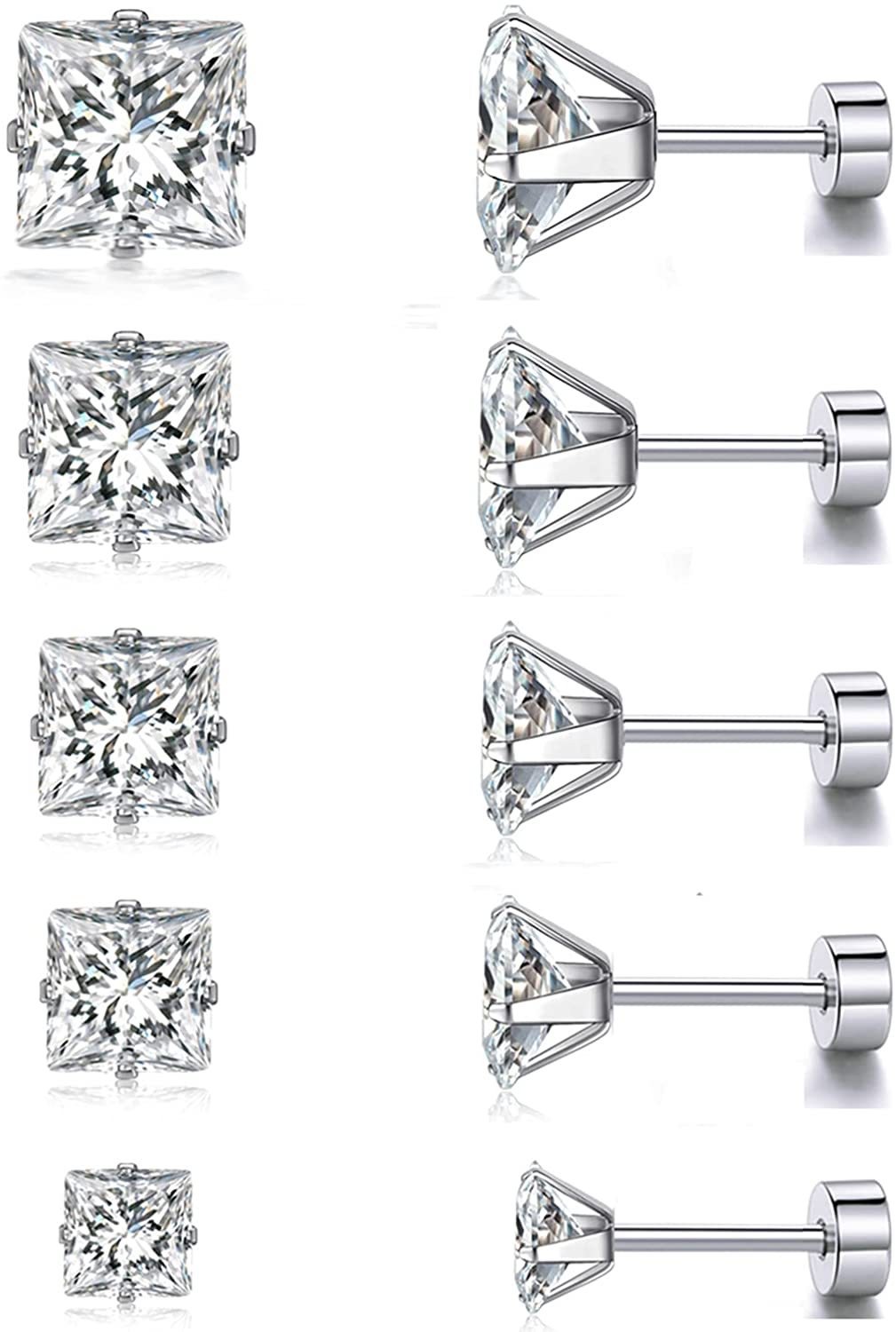 5 Pairs Simple Style Square Plating 304 Stainless Steel Zircon 18K Gold Plated Ear Studs display picture 3