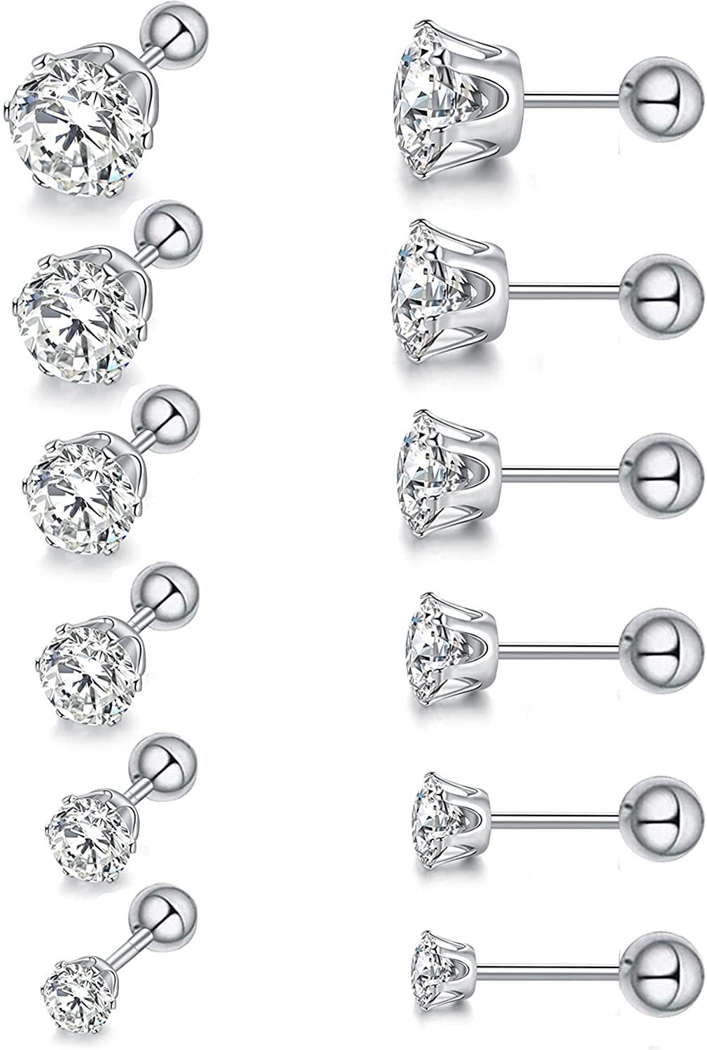 6 Pairs Simple Style Round 304 Stainless Steel Zircon Ear Studs display picture 1