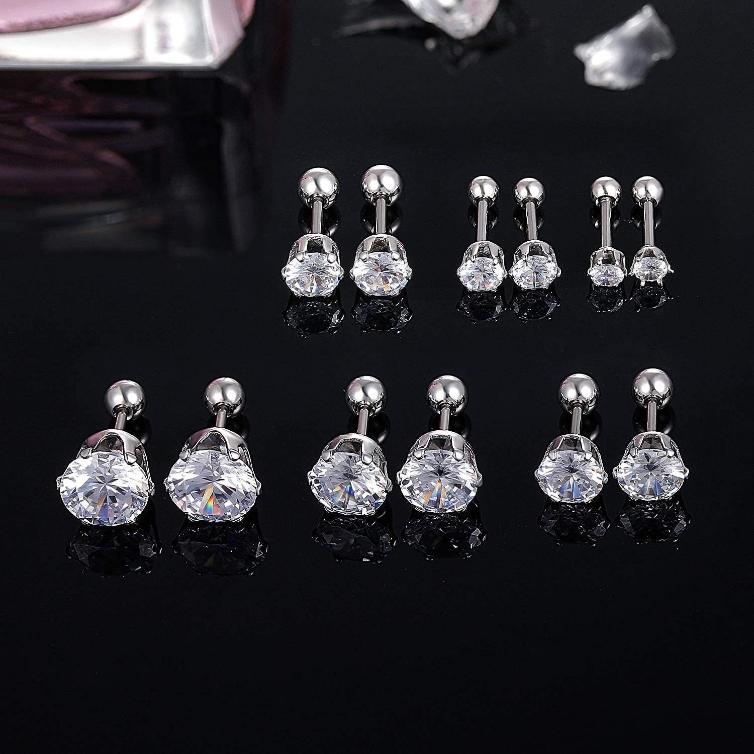 6 Pairs Simple Style Round 304 Stainless Steel Zircon Ear Studs display picture 2