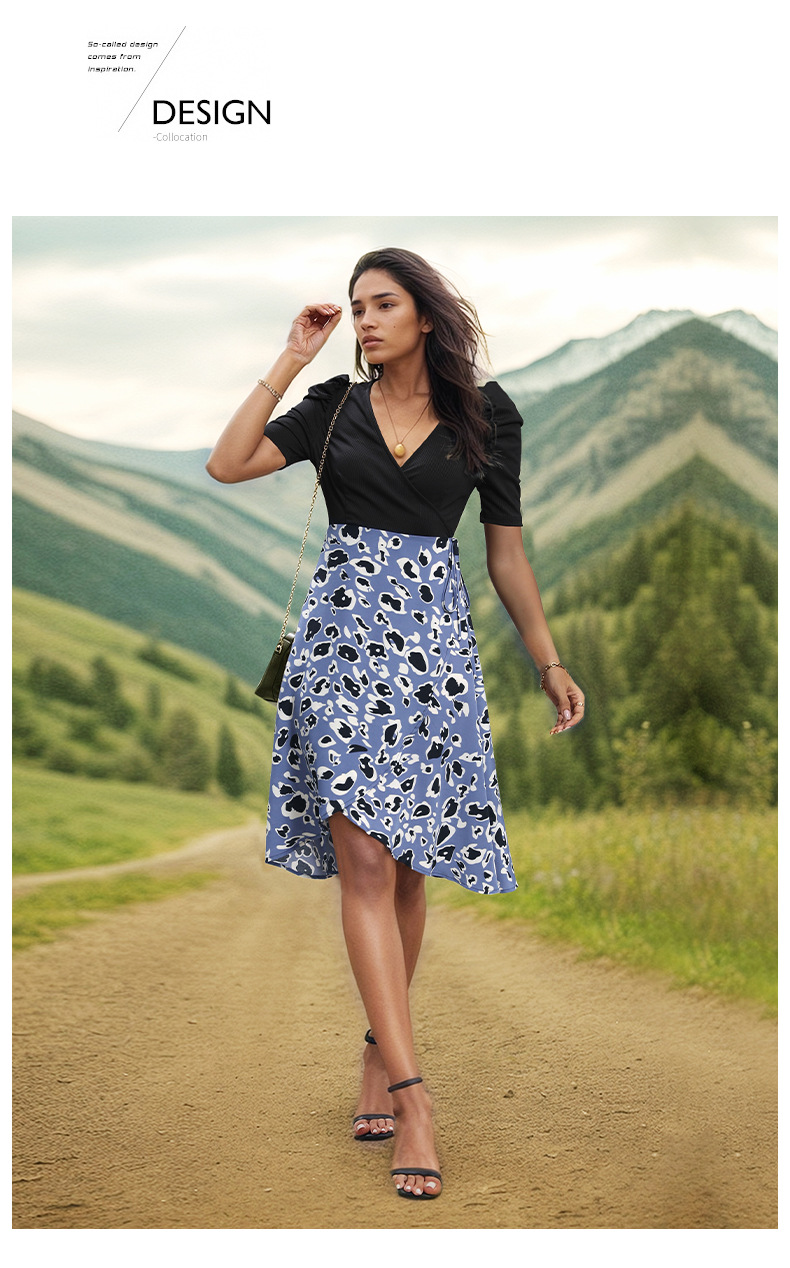 Frau Normales Kleid Einfacher Stil V-Ausschnitt Kurzarm Mehrfarbig Midi-Kleid Ferien Täglich display picture 2
