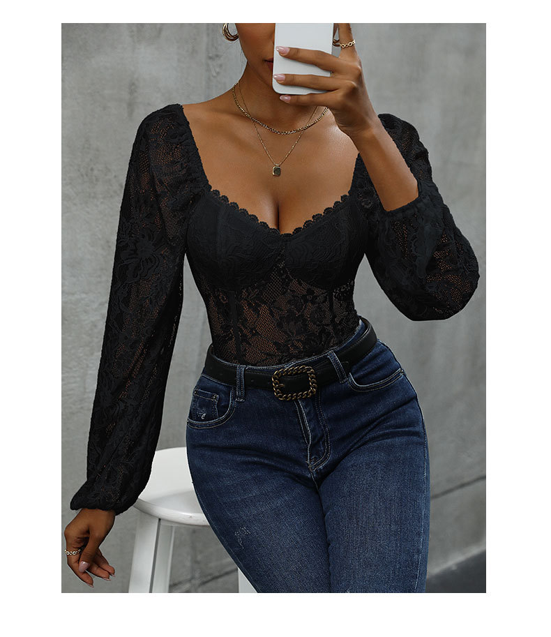 Women's Bodysuits Bodysuits Rib-Knit Lace Simple Style Solid Color display picture 1
