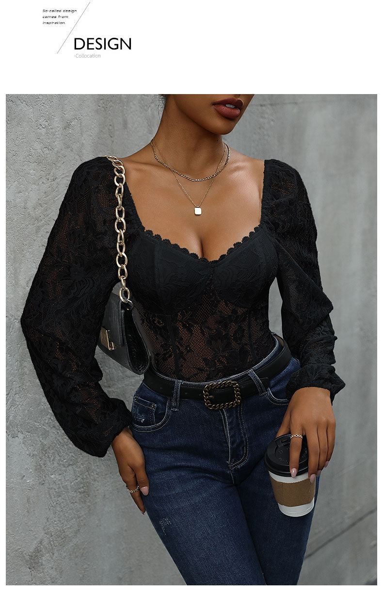 Women's Bodysuits Bodysuits Rib-Knit Lace Simple Style Solid Color display picture 2