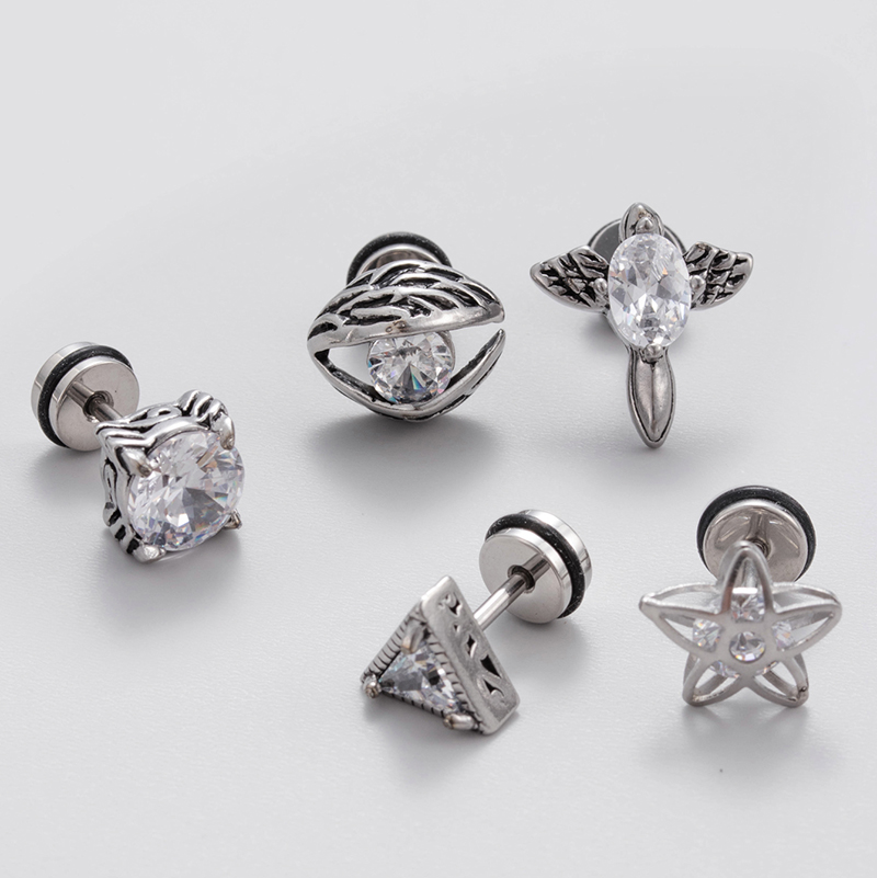 1 Piece Vintage Style Geometric Stainless Steel Zircon Ear Studs display picture 1
