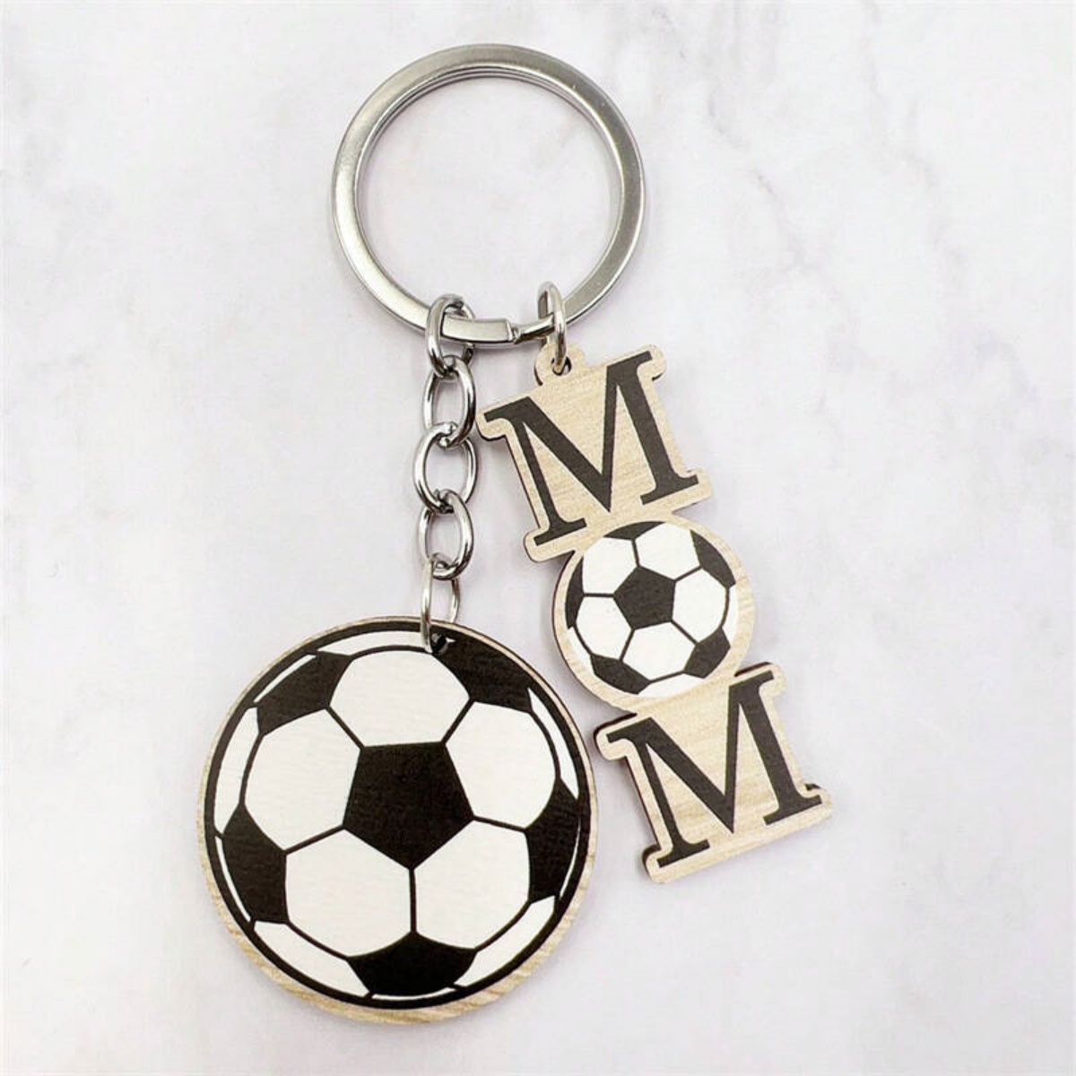 Casual Letter Basketball Football Wood Silver Plated Mother'S Day Keychain display picture 5