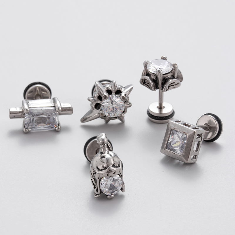 1 Piece Vintage Style Simple Style Geometric Stainless Steel Zircon Ear Studs display picture 1