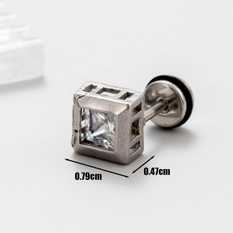 1 Piece Vintage Style Simple Style Geometric Stainless Steel Zircon Ear Studs display picture 3