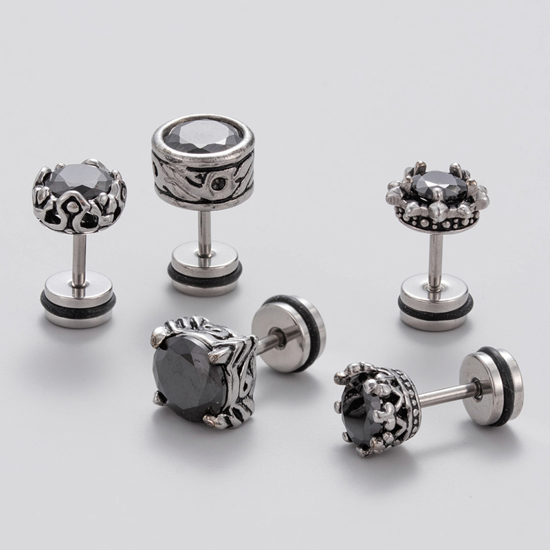 1 Piece Casual Vintage Style Geometric Stainless Steel Zircon Ear Studs display picture 1