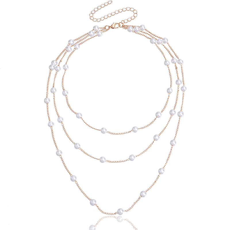 Elegant Simple Style Geometric Alloy Plastic Plastic Women's Three Layer Necklace display picture 3