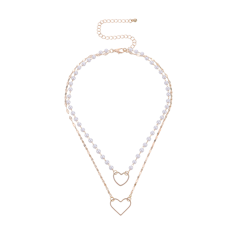 Elegant Einfacher Stil Herzform Legierung Kunststoff Frau Doppellagige Halsketten display picture 3