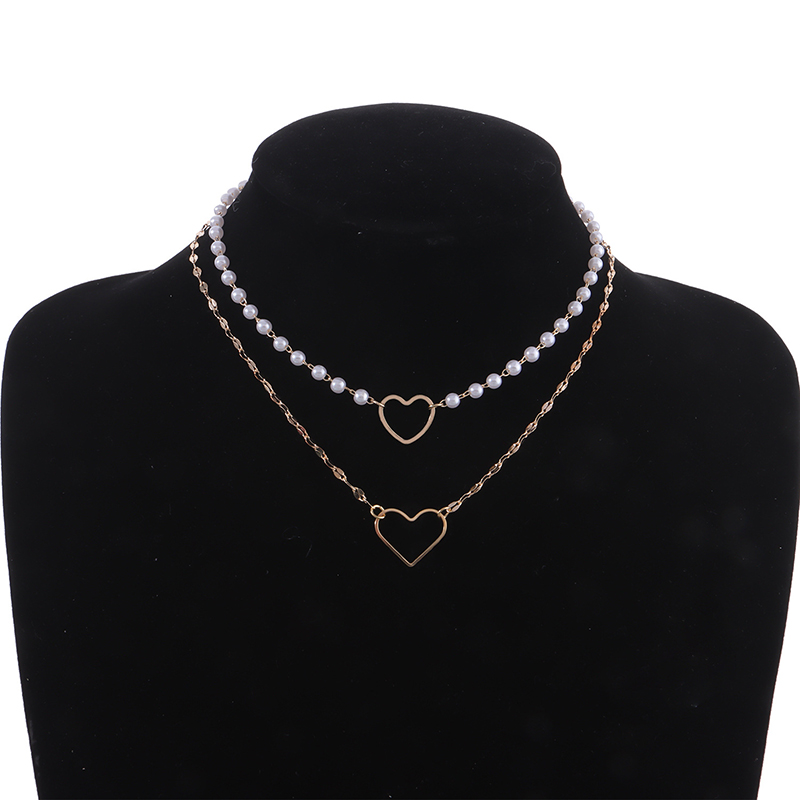 Elegant Einfacher Stil Herzform Legierung Kunststoff Frau Doppellagige Halsketten display picture 4
