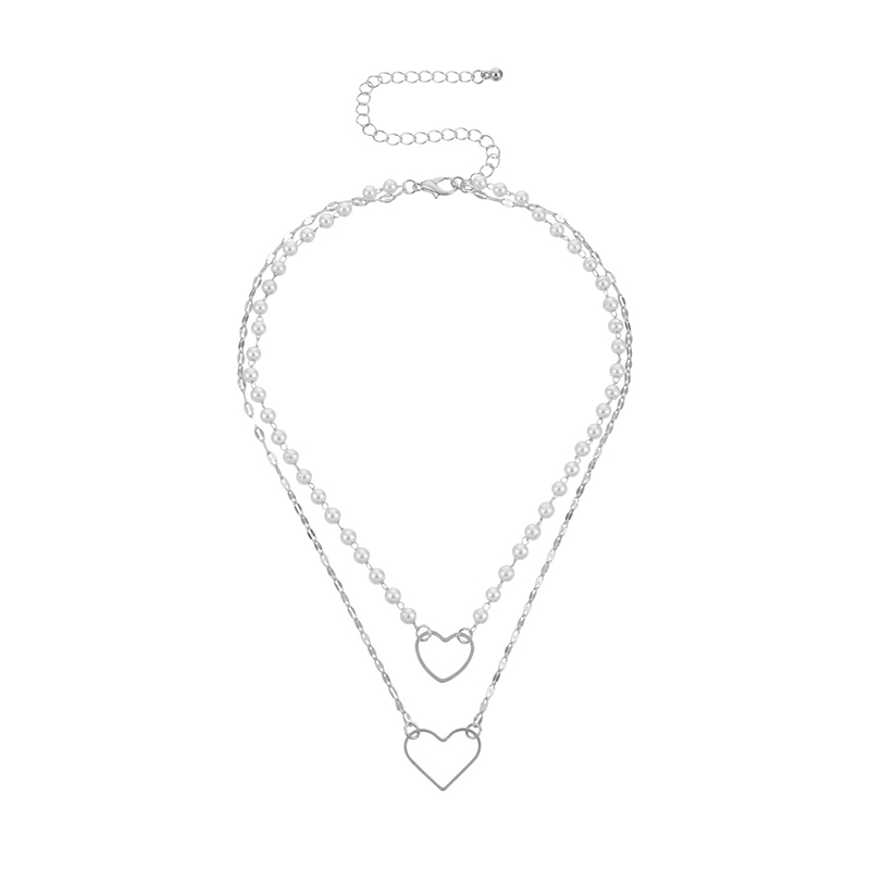 Elegant Einfacher Stil Herzform Legierung Kunststoff Frau Doppellagige Halsketten display picture 2