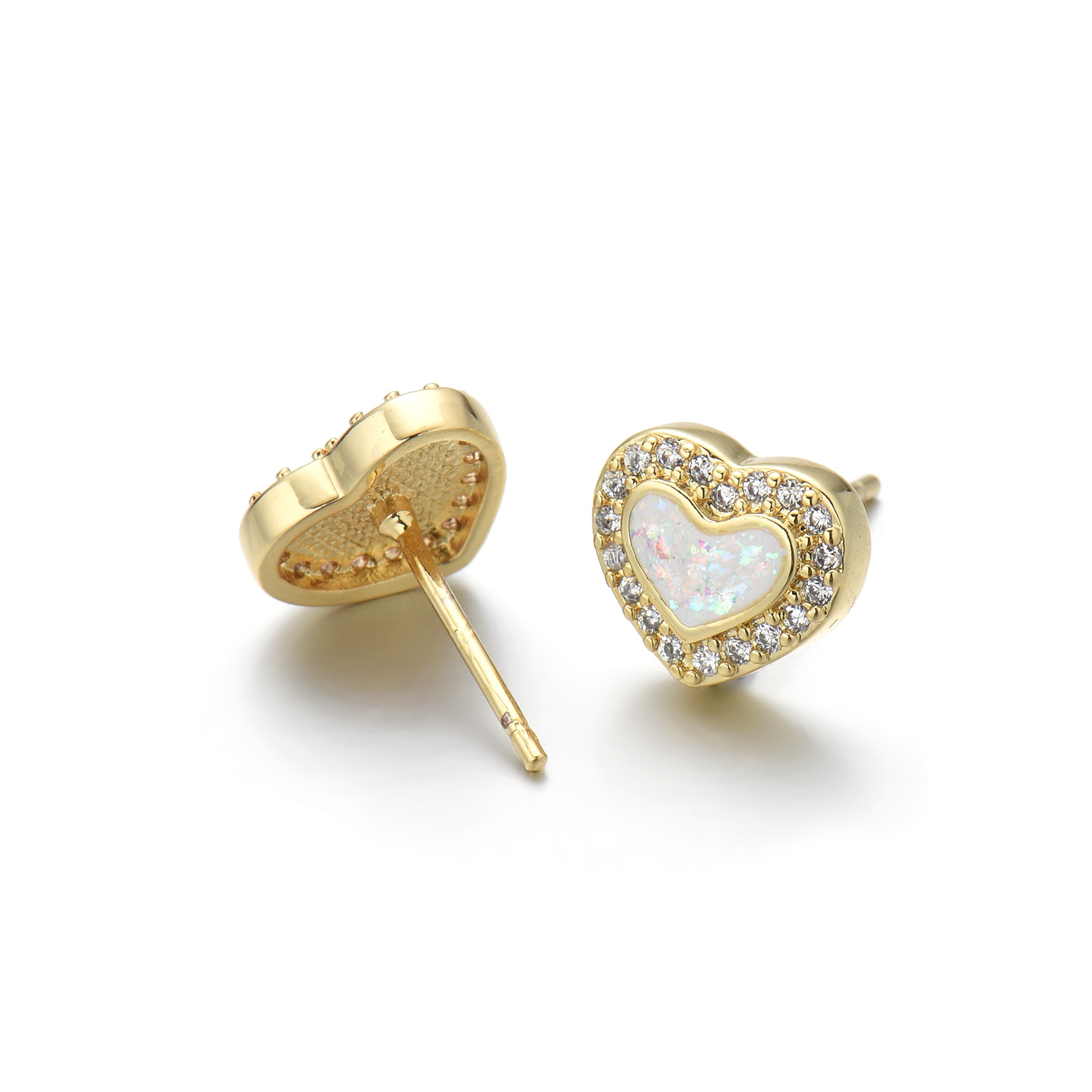 1 Pair Casual Simple Style Triangle Moon Heart Shape Copper Zircon 18K Gold Plated Ear Studs display picture 6