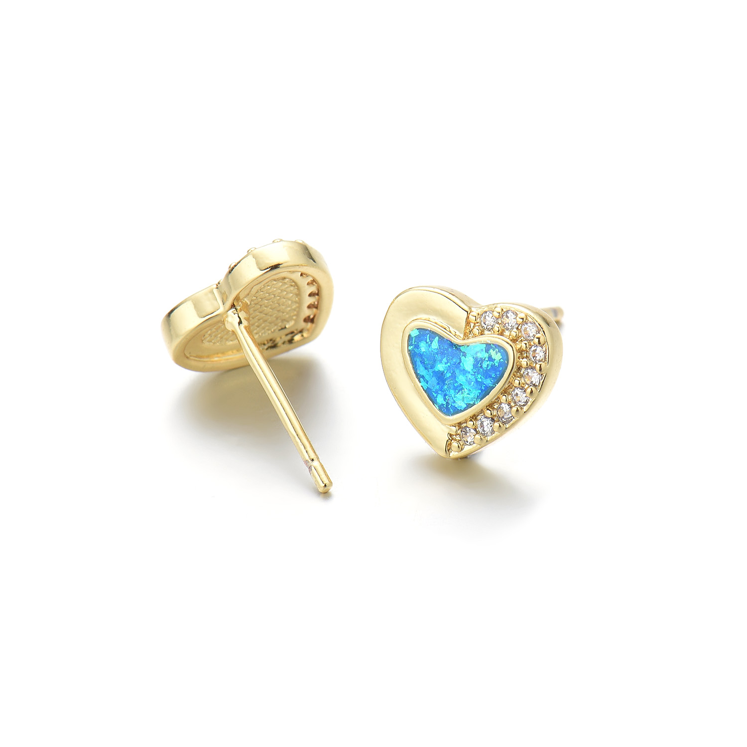 1 Pair Casual Simple Style Triangle Moon Heart Shape Copper Zircon 18K Gold Plated Ear Studs display picture 5