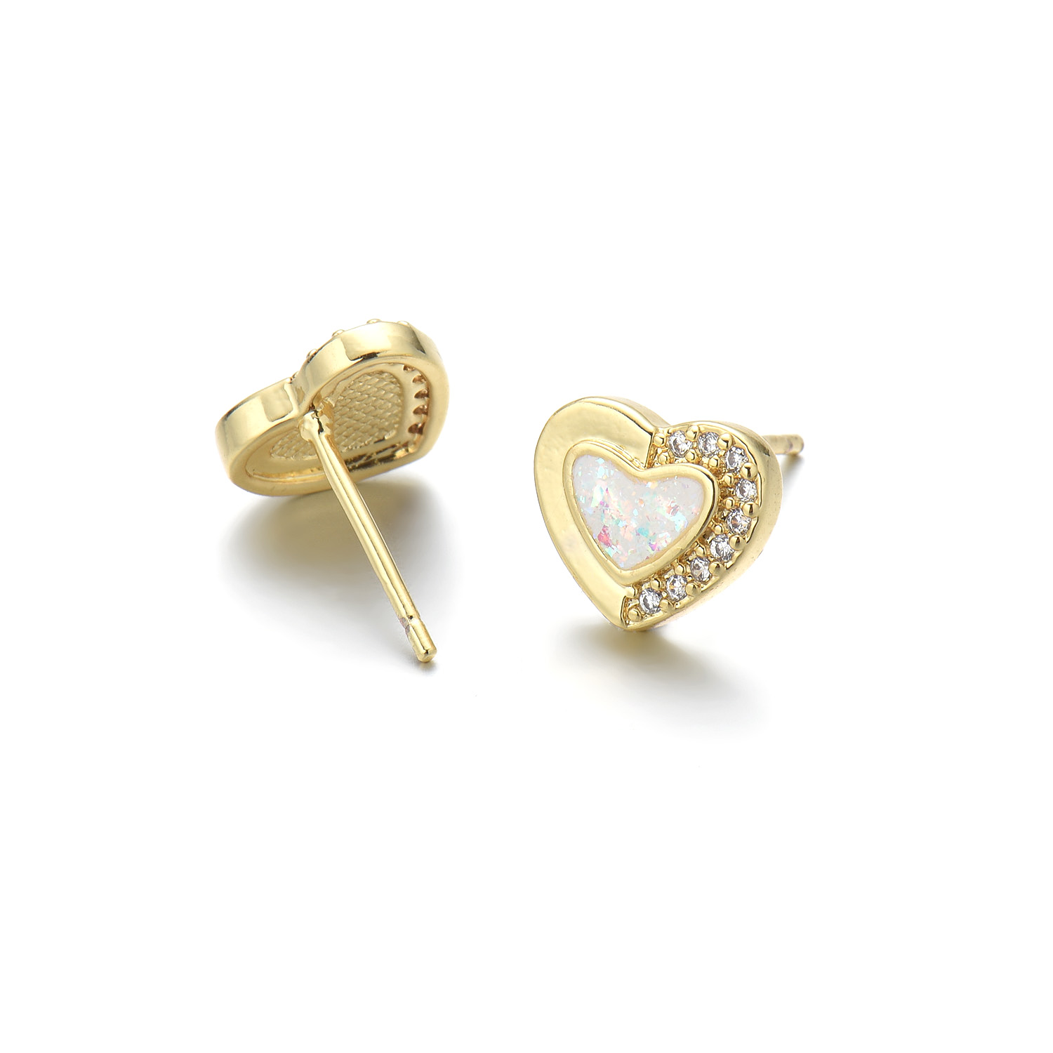 1 Pair Casual Simple Style Triangle Moon Heart Shape Copper Zircon 18K Gold Plated Ear Studs display picture 4