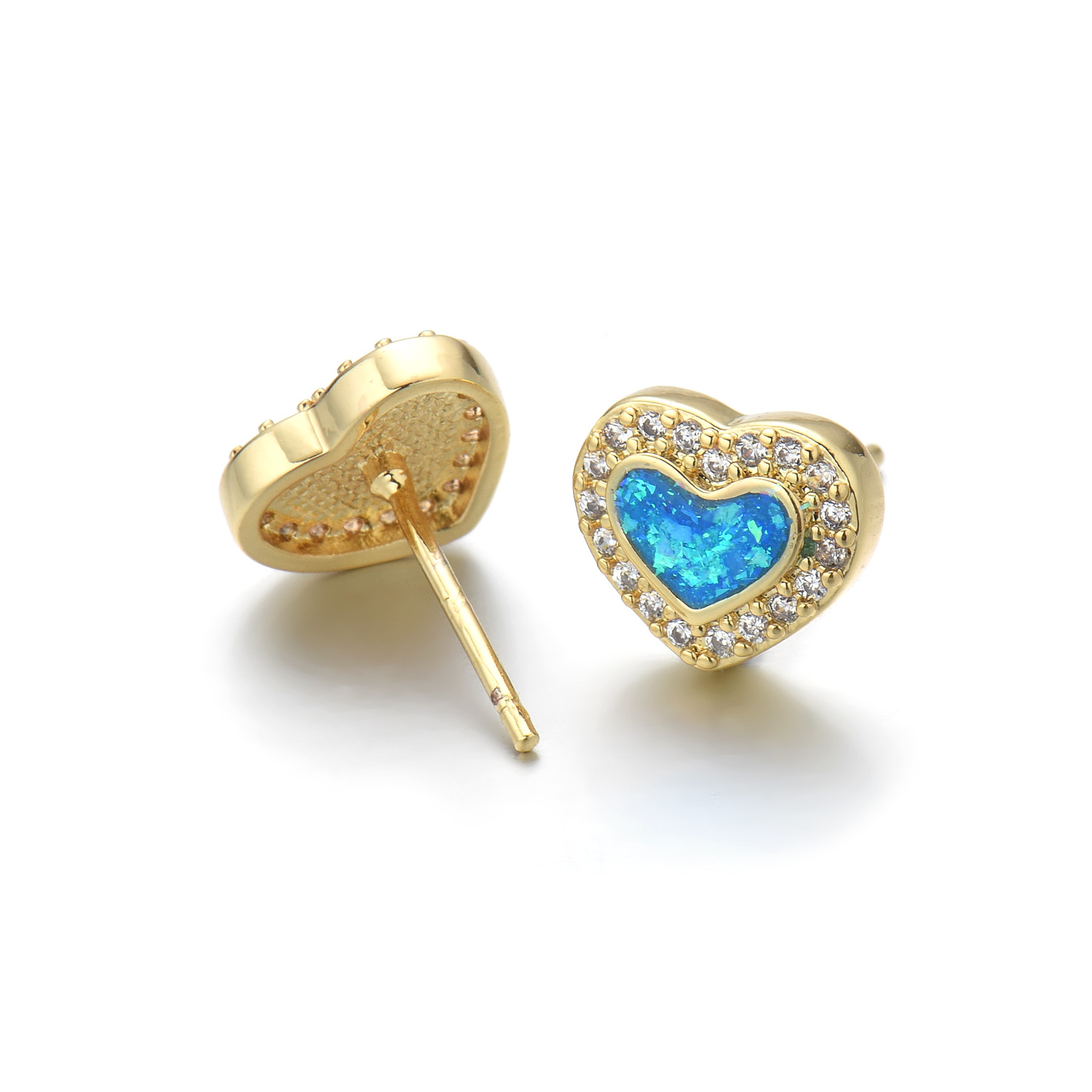 1 Pair Casual Simple Style Triangle Moon Heart Shape Copper Zircon 18K Gold Plated Ear Studs display picture 9