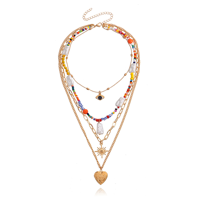 Casual Hip-Hop Devil's Eye Heart Shape Beaded Alloy Women's Layered Necklaces display picture 2