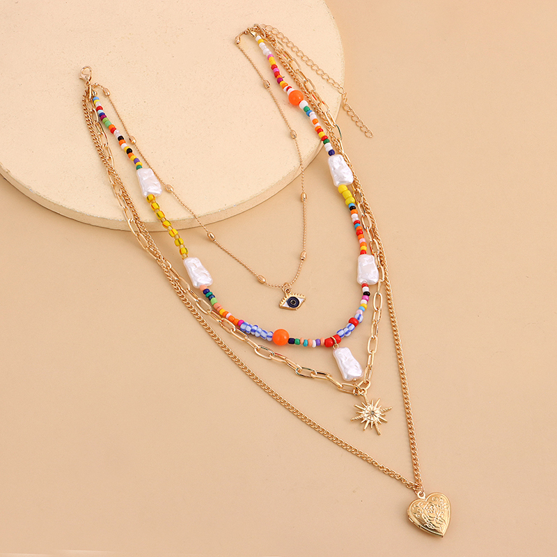 Casual Hip-Hop Devil's Eye Heart Shape Beaded Alloy Women's Layered Necklaces display picture 3