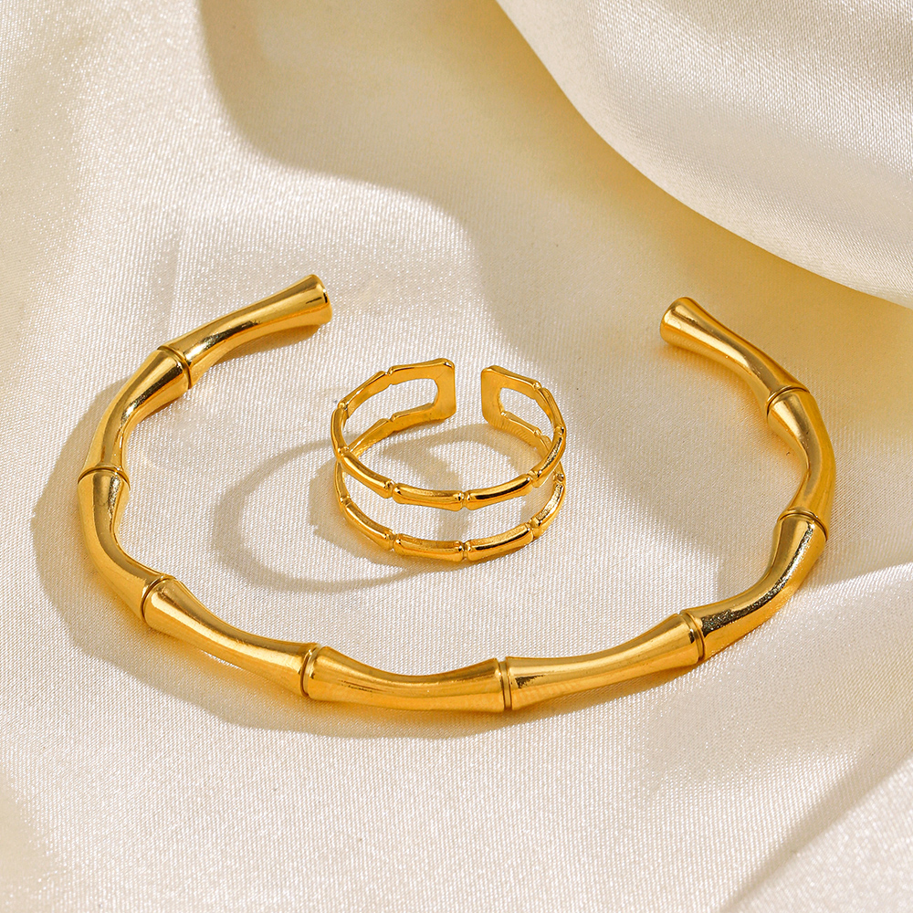 304 Stainless Steel 18K Gold Plated Simple Style Bamboo Rings Bracelets display picture 3